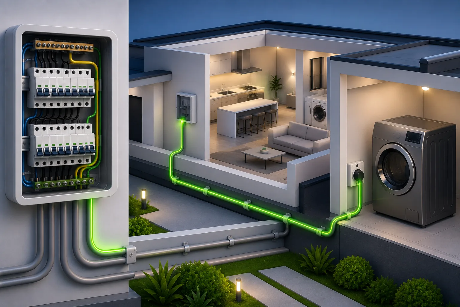 Circuito elétrico dedicado saindo do quadro para um equipamento residencial